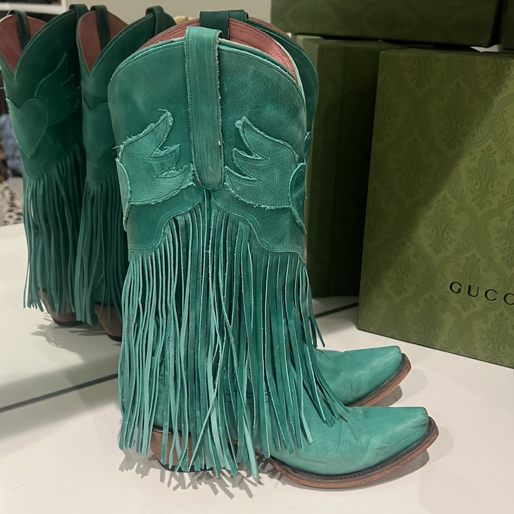 Junk Gypsy Lane Turquoise Cowboy Boots Fringe 7.5 Fes… Gem